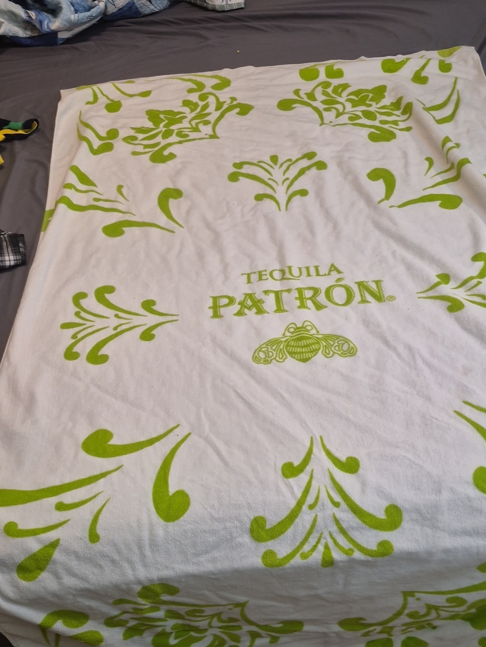 40x70 Patrón Tequila Logo Beach Towel - White & Lime Green